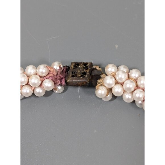 Vintage White Faux Pearl Woven Cluster Beded Necklace Ombre Cord 22 in - Picture 7 of 9